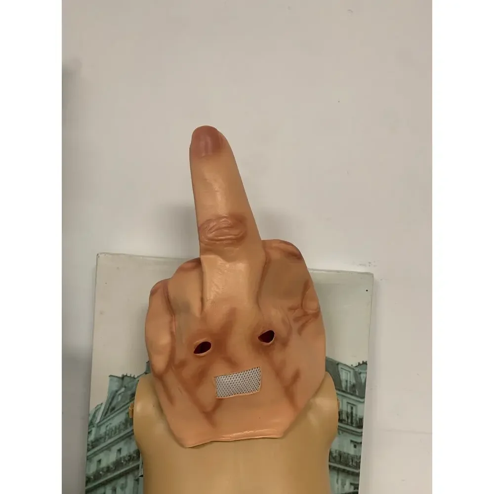 Latex Middle Finger Head Mask, Funny Prank Mask for Halloween Party Cosplay Bar